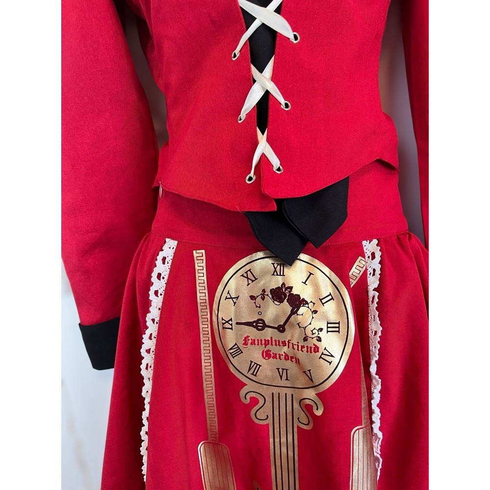 Lolita Dress 3 Piece Red Corset Pleated Skirt  Size 12 Renaissance Whimsigoth - Picture 9 of 10